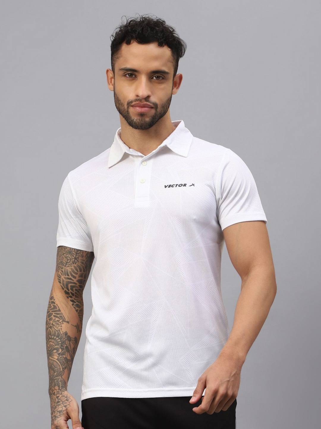 

VECTOR X Men Self Design Polo Collar T-shirt, White