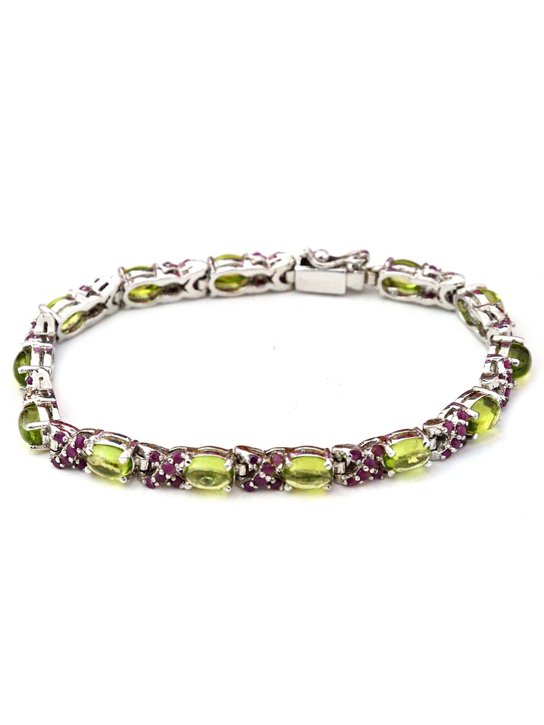 

Exotic India Clustered Peridot And Ruby Sterling Silver Bracelet