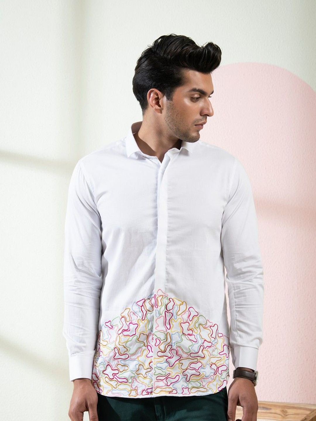 

HILO DESIGN Men Original Floral Opaque Printed Party Shirt, White