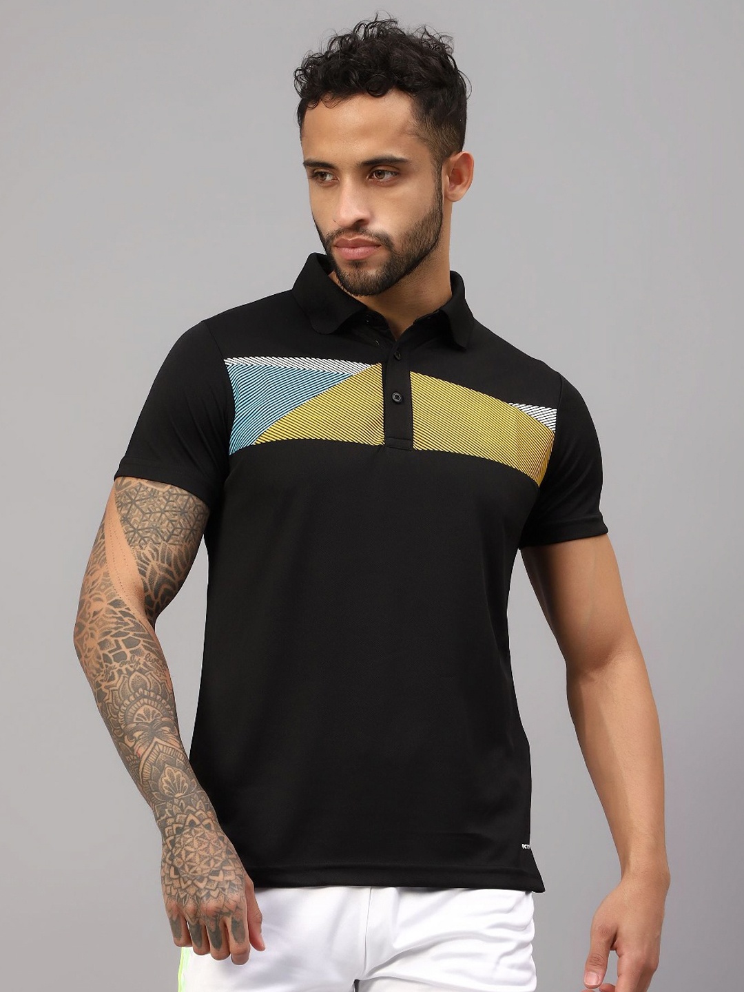 

VECTOR X Men Striped Polo Collar T-shirt, Black