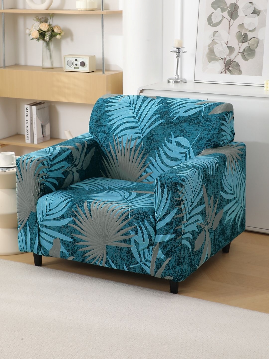 

HOKIPO Blue & Grey Printed 1 Seater Sofa Cover With Arms