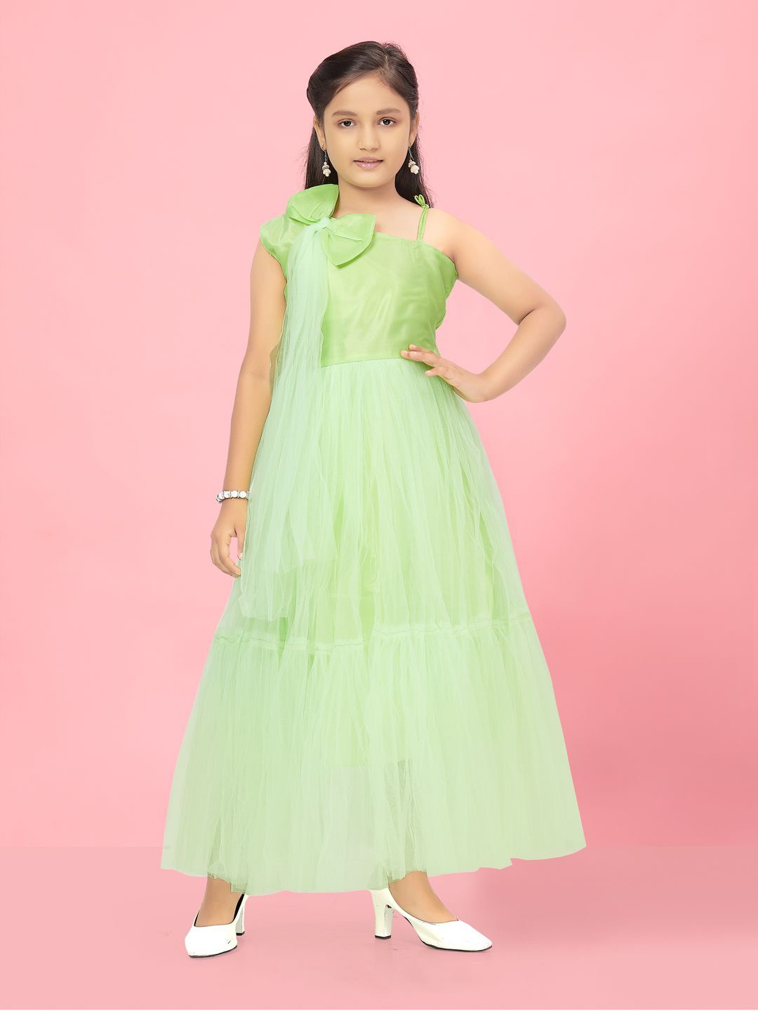 

BAESD Girls Net Tiered Maxi Gown Dress, Green