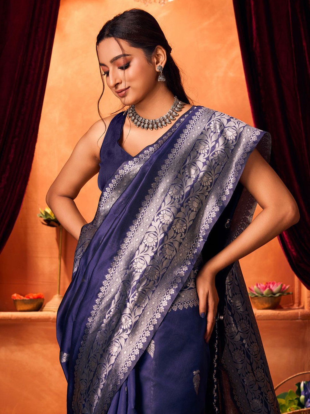 

Mitera Woven Design Zari Banarasi Saree, Blue