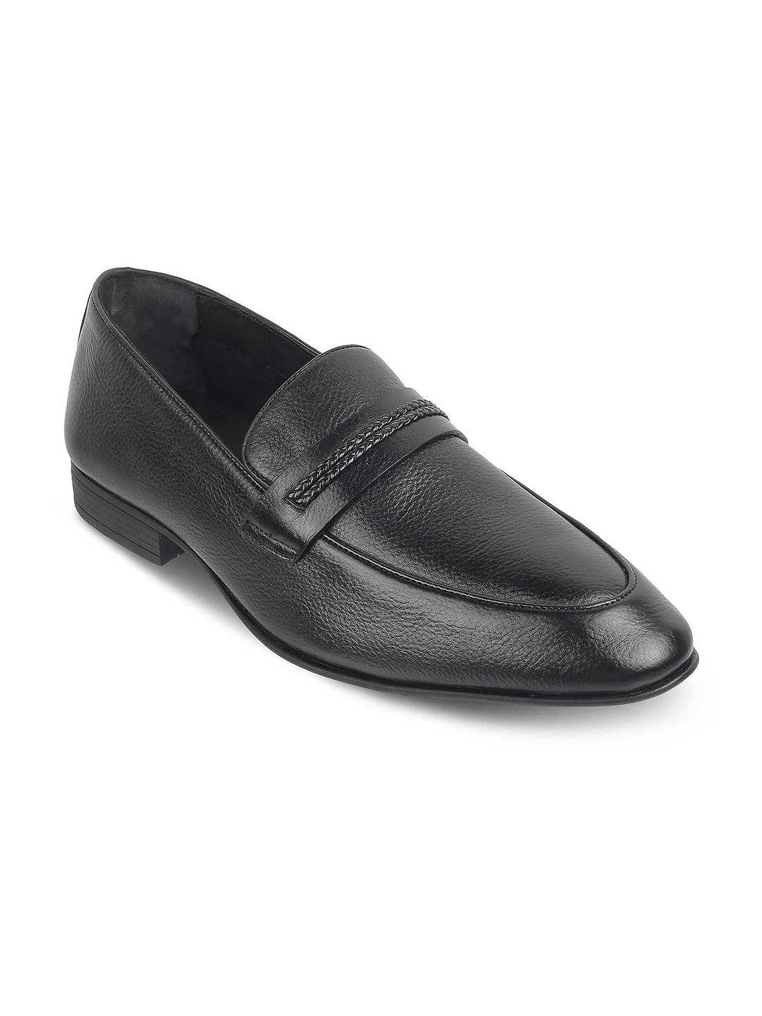 

Tresmode Men Leather Slip-On Loafers, Black