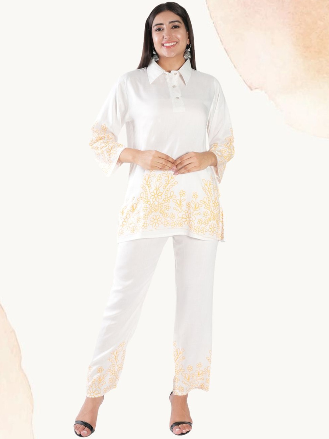 

BAESD Shirt Collar Tunic With Palazzos Co-Ords, White