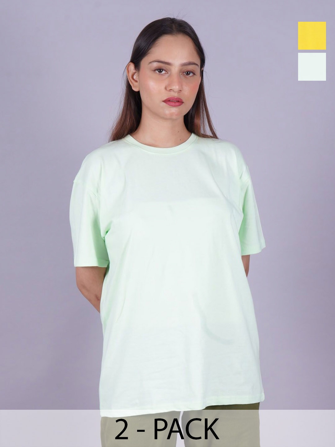 

VYVE Women Pack Of 2 Round Neck Solid T-shirts, Sea green