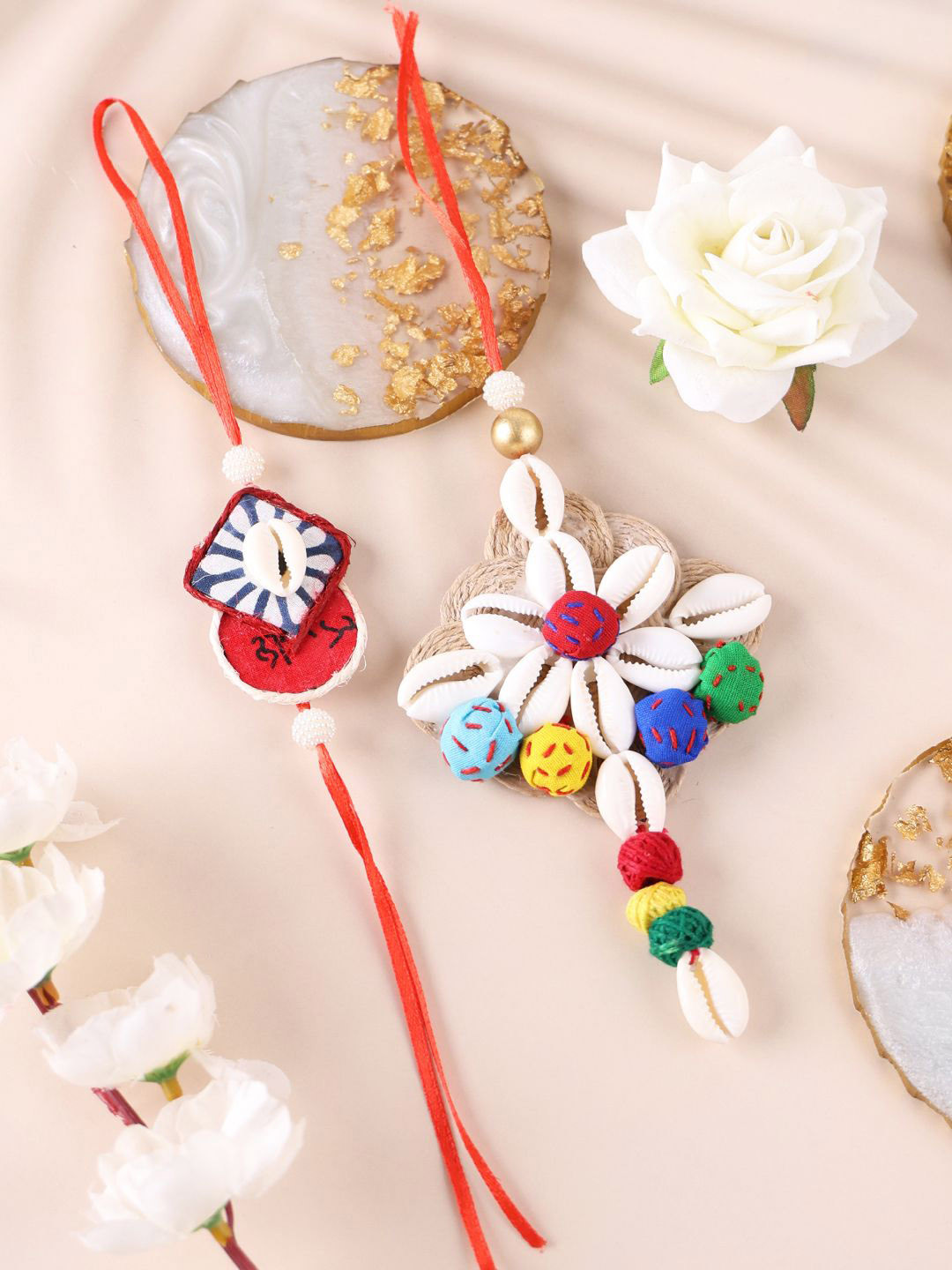 

PANASH Set Of 2 Colorful Rakhis With Roli Chawal, White