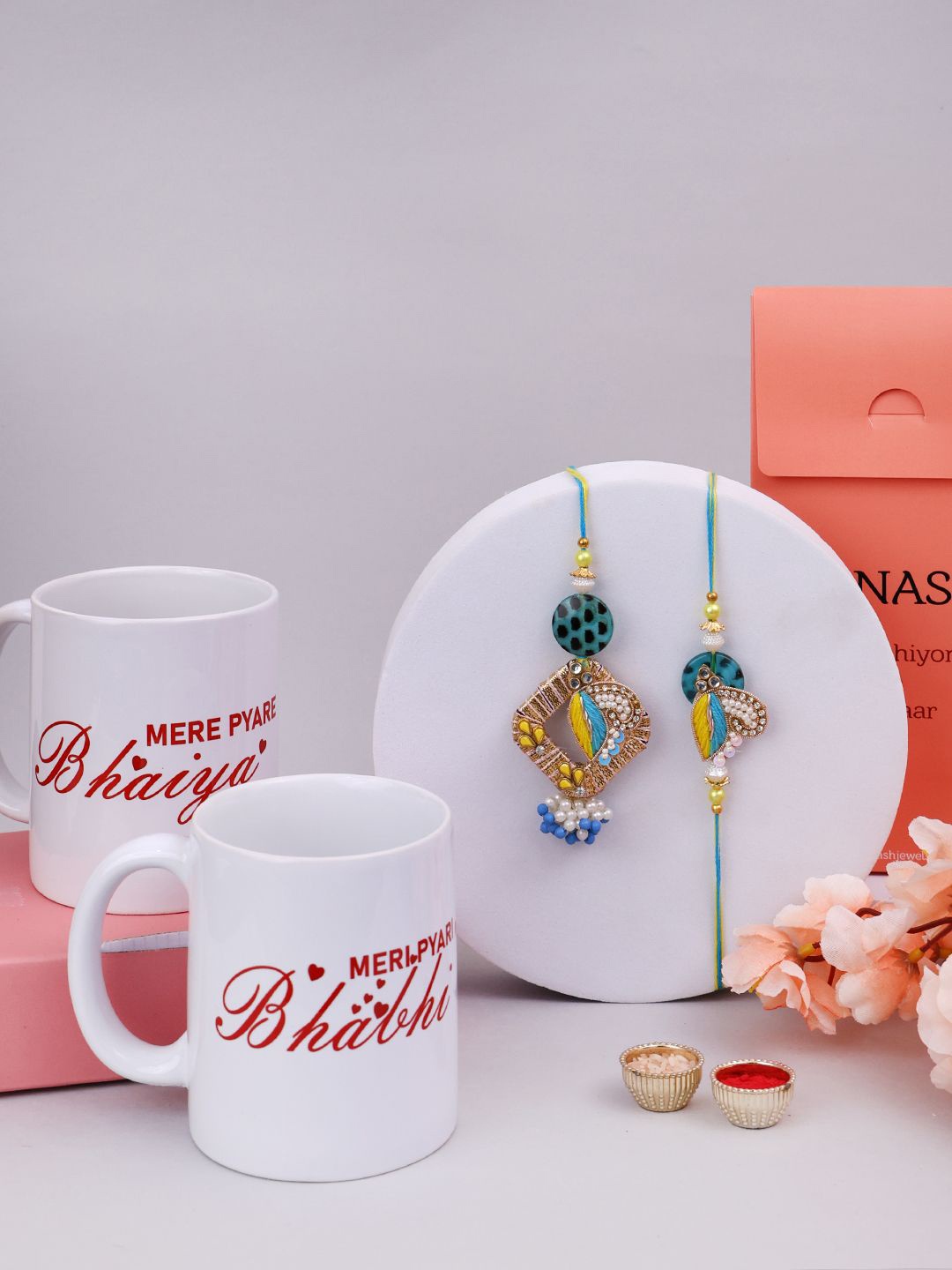 

PANASH 2 Pcs Rakhi With Mug Gift Set, Gold