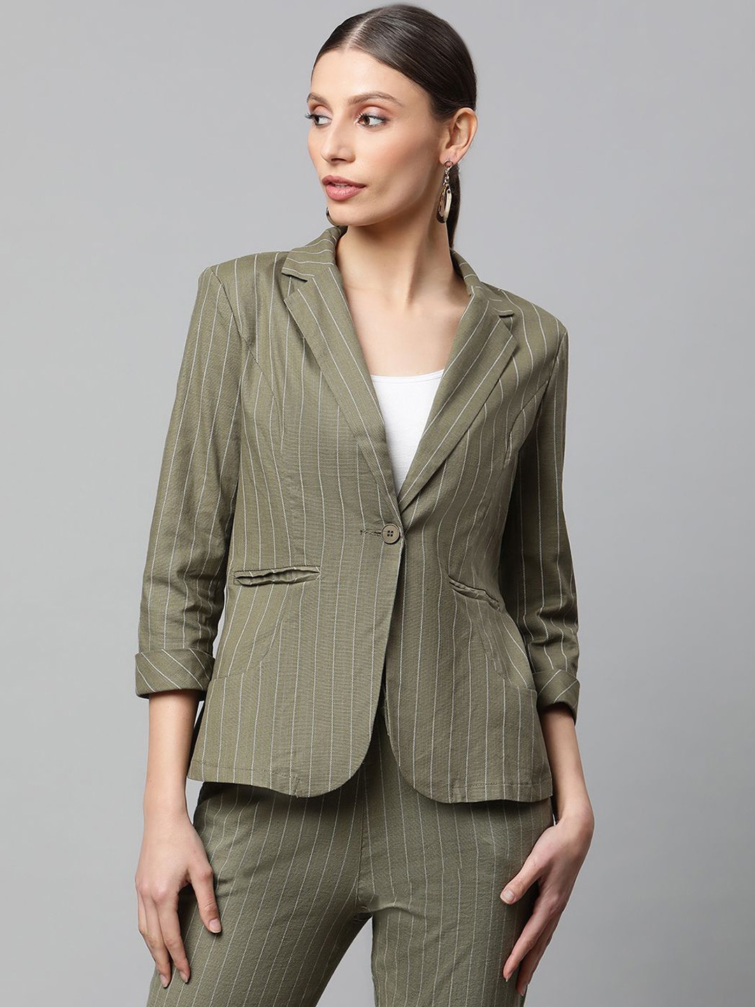 

Global Republic Striped Single-Breasted Blazer, Olive