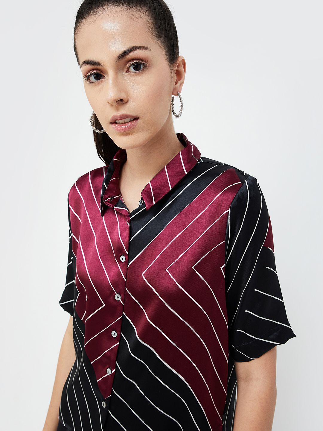 

CODE by Lifestyle Striped Shirt Style Top, Black