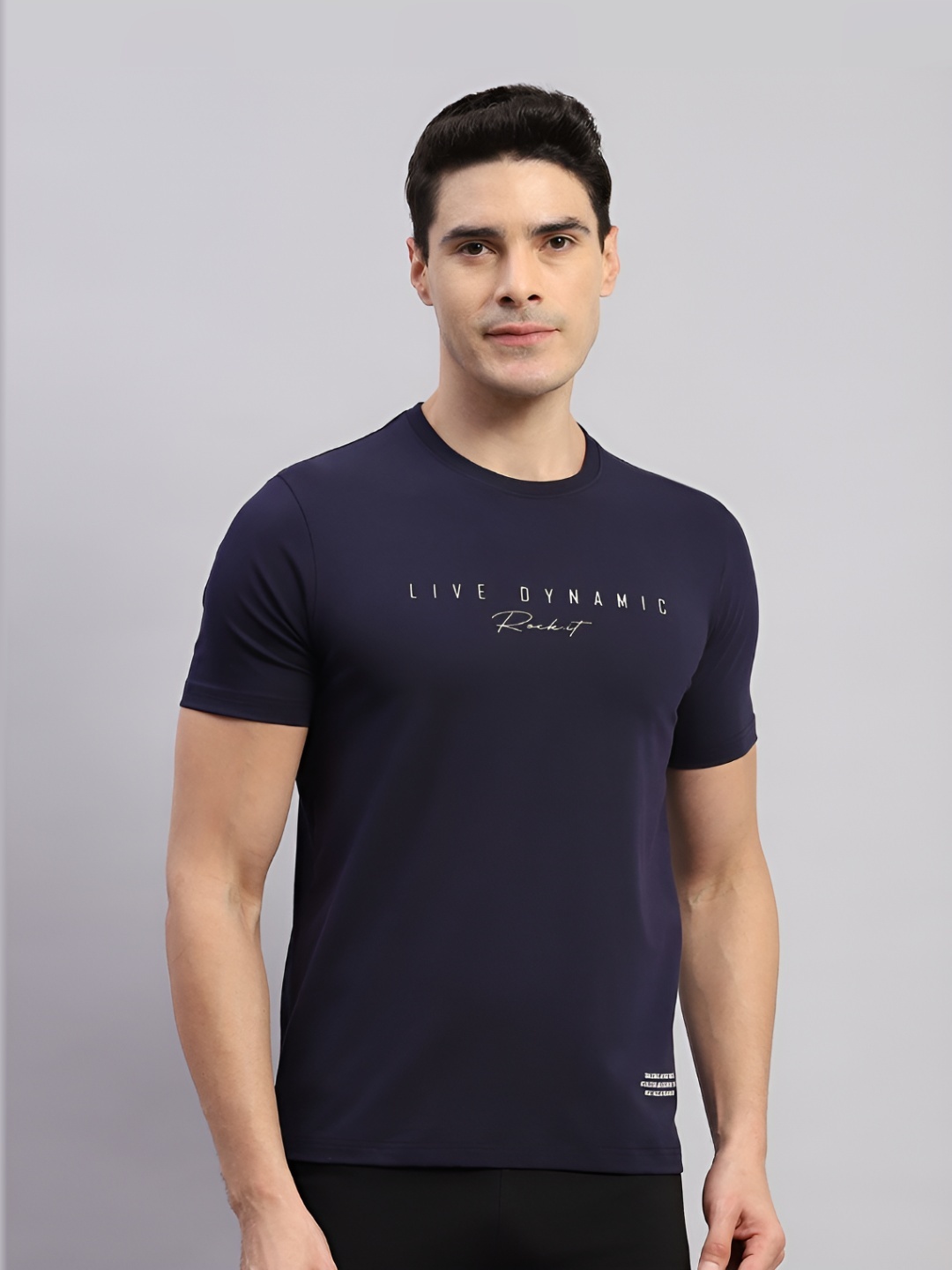 

rock.it Men Printed Round Neck Cotton T-shirt, Navy blue