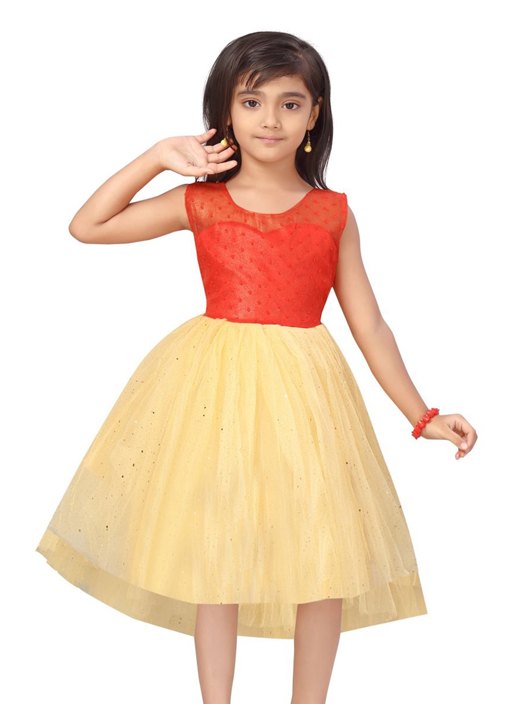 

BAESD Girls Embellished Net Fit & Flare Dress, Red