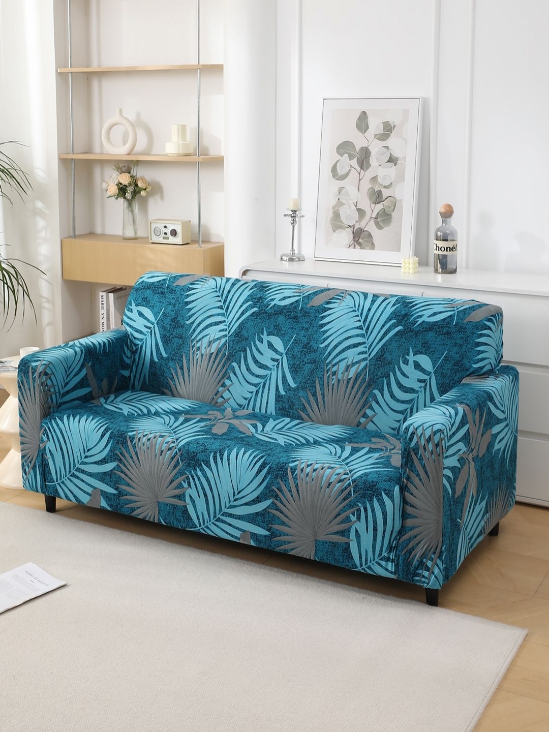 

HOKIPO Blue & Grey Printed 140 GSM Stretchable 2 Seater Sofa Cover With Arms