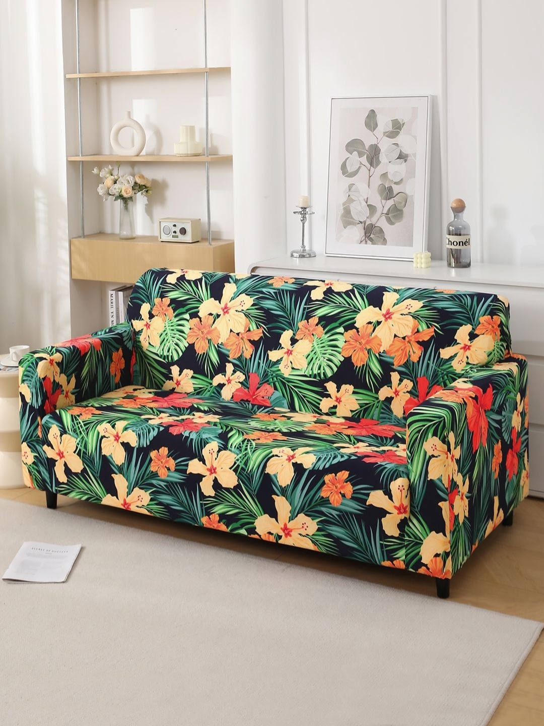 

HOKIPO Blue & Green Printed 140 GSM Stretchable 3 Seater Sofa Cover With Arms