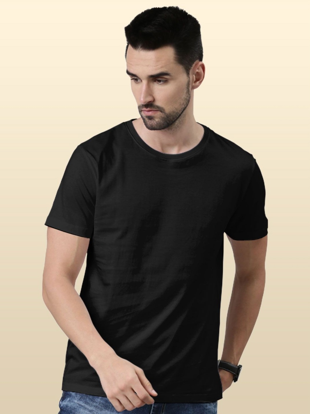 

macmerise Men V-Neck Extended Sleeves Pockets T-shirt, Black