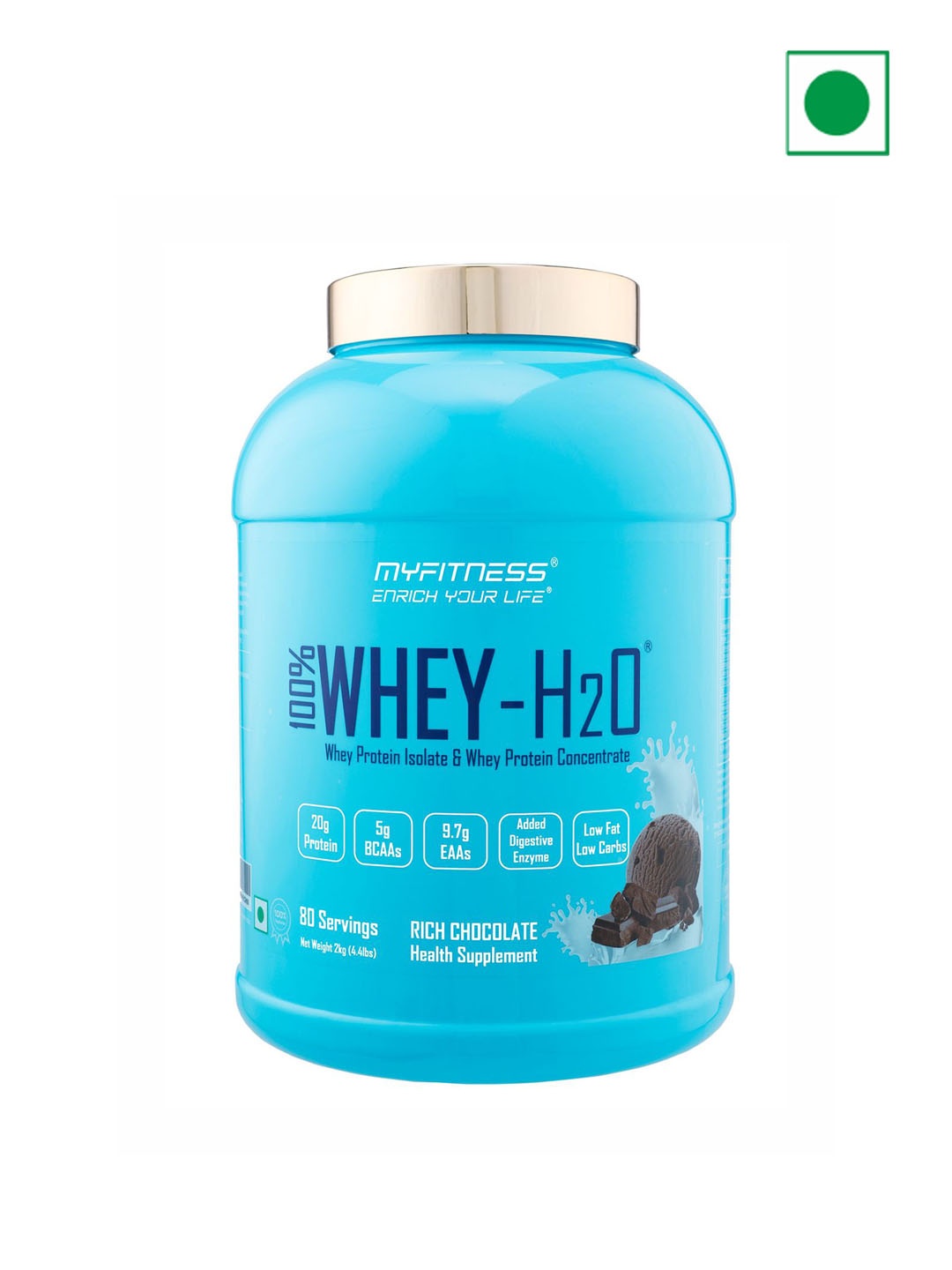 

Myfitness 100% Whey H20 Protein - Rich Chocolate Flavour 2kg, Blue