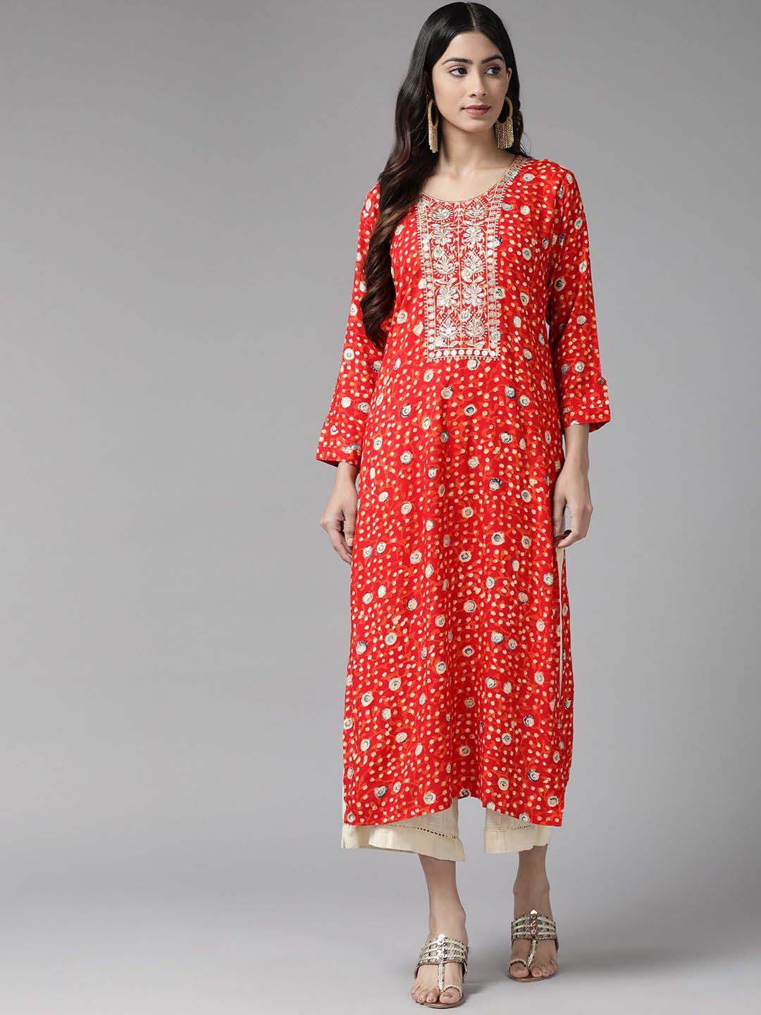 

BAESD Floral Embroidered Cotton Straight Kurta, Orange