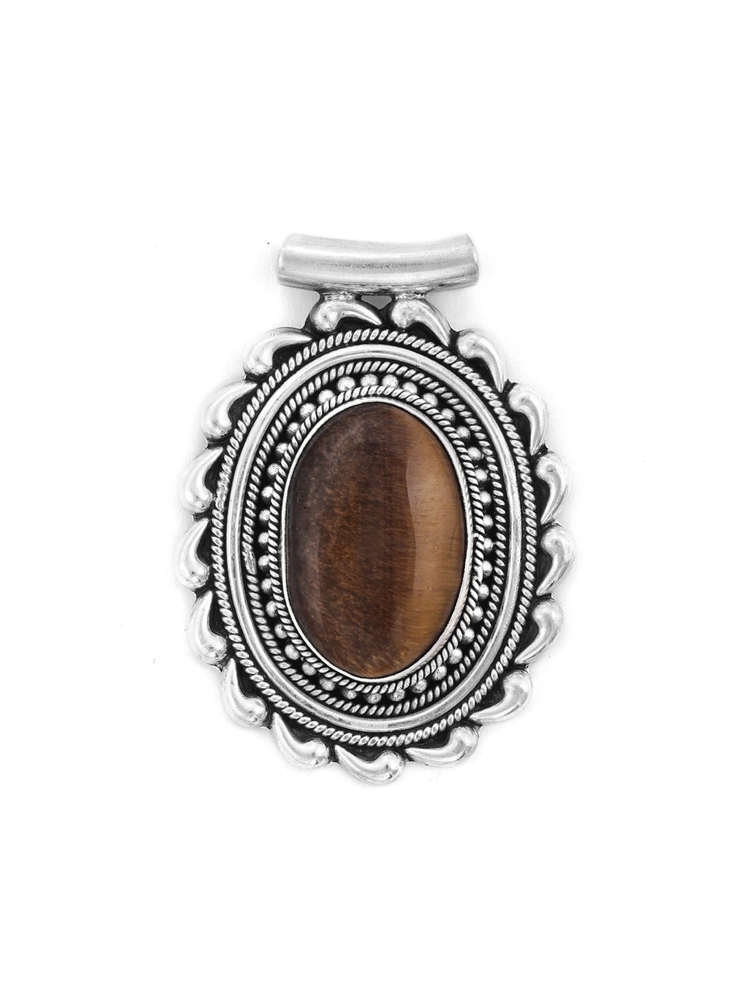

Exotic India Tiger Eye Gemstone Stylish Sterling Silver Pendant