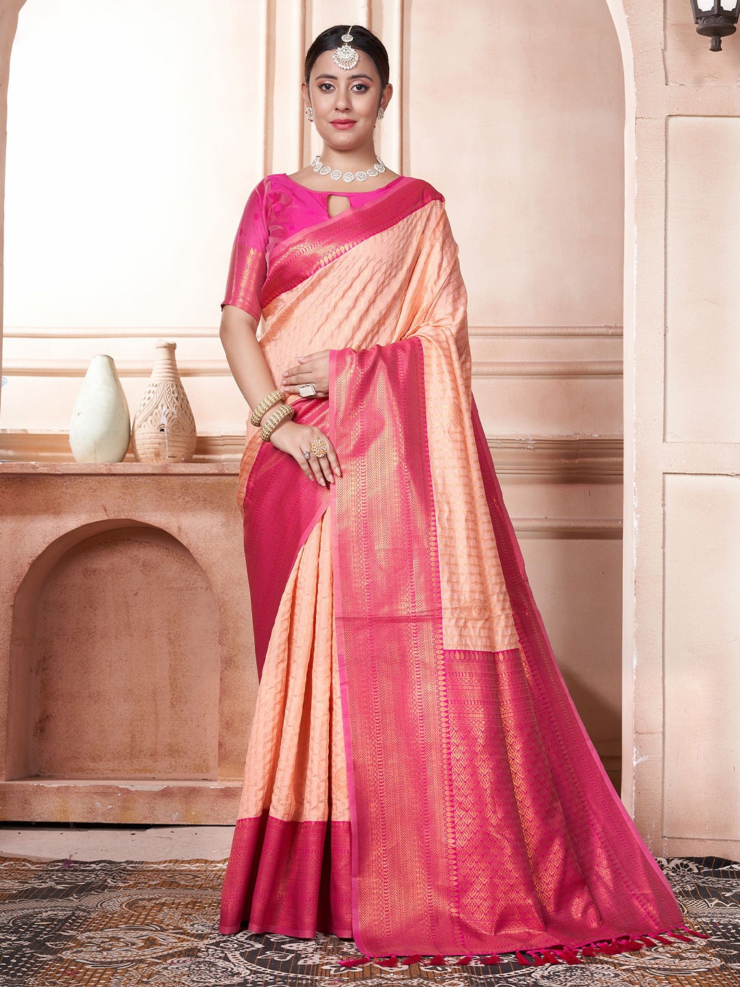 

Anouk Woven Design Zari Kanjeevaram Saree, Peach