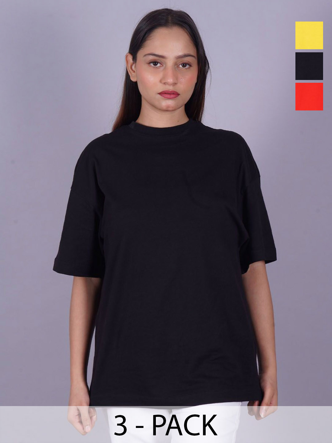 

VYVE Women Pack Of 3 Round Neck Solid T-shirts, Black