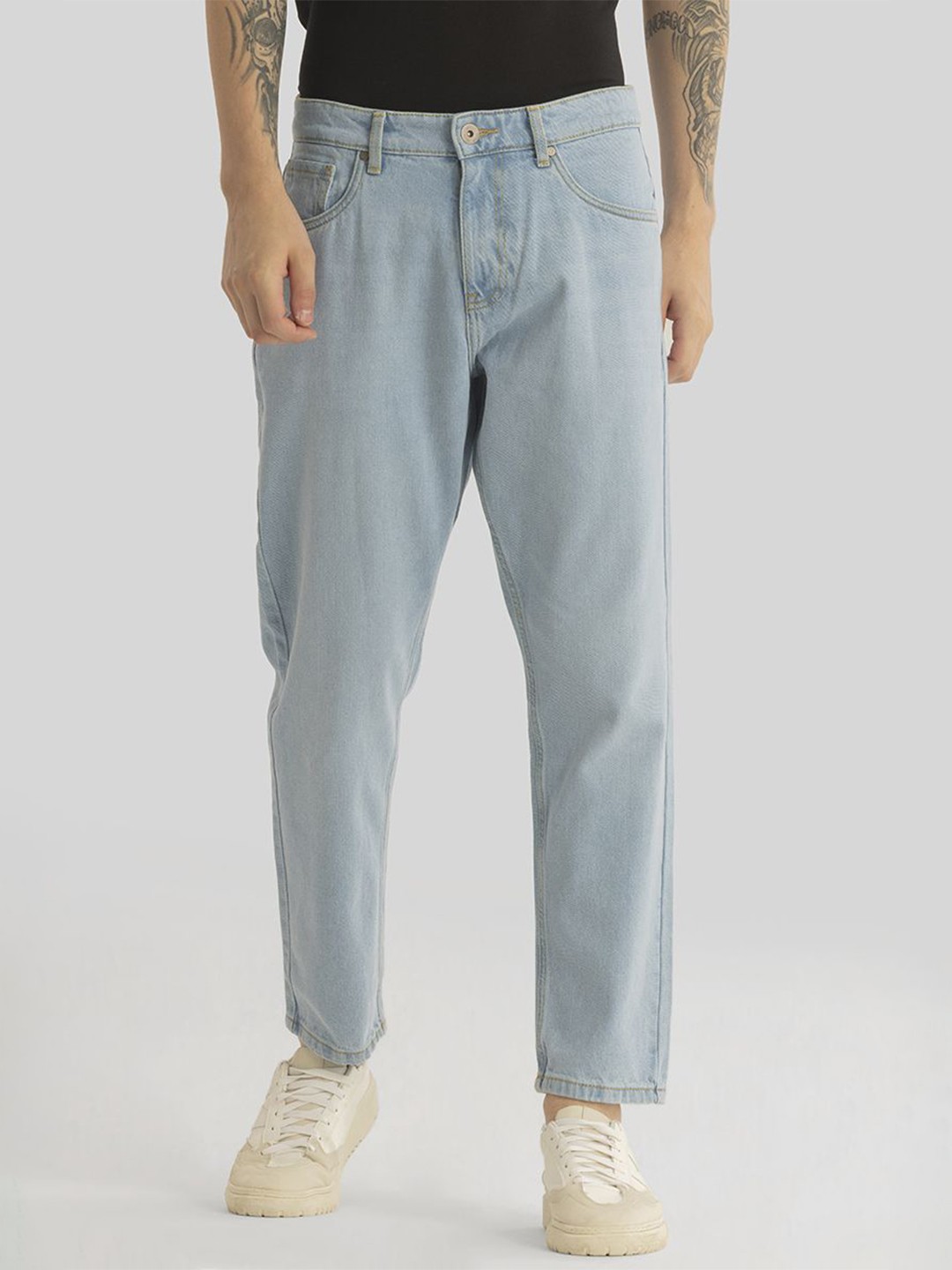 

Snitch Men Loose Relaxed Fit Heavy Fadded Stretchable Jeans, Blue