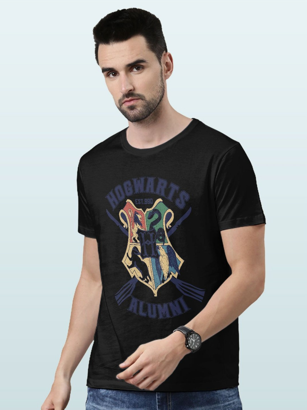 

macmerise Men Printed Applique T-shirt, Black
