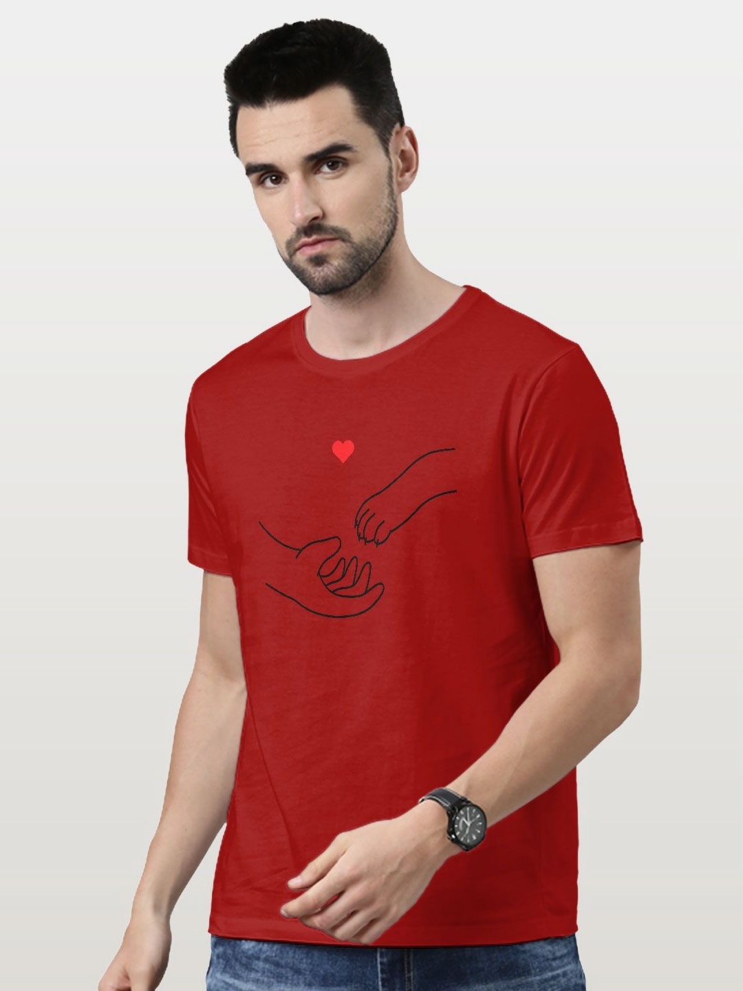 

macmerise Men Typography Printed Applique T-shirt, Red
