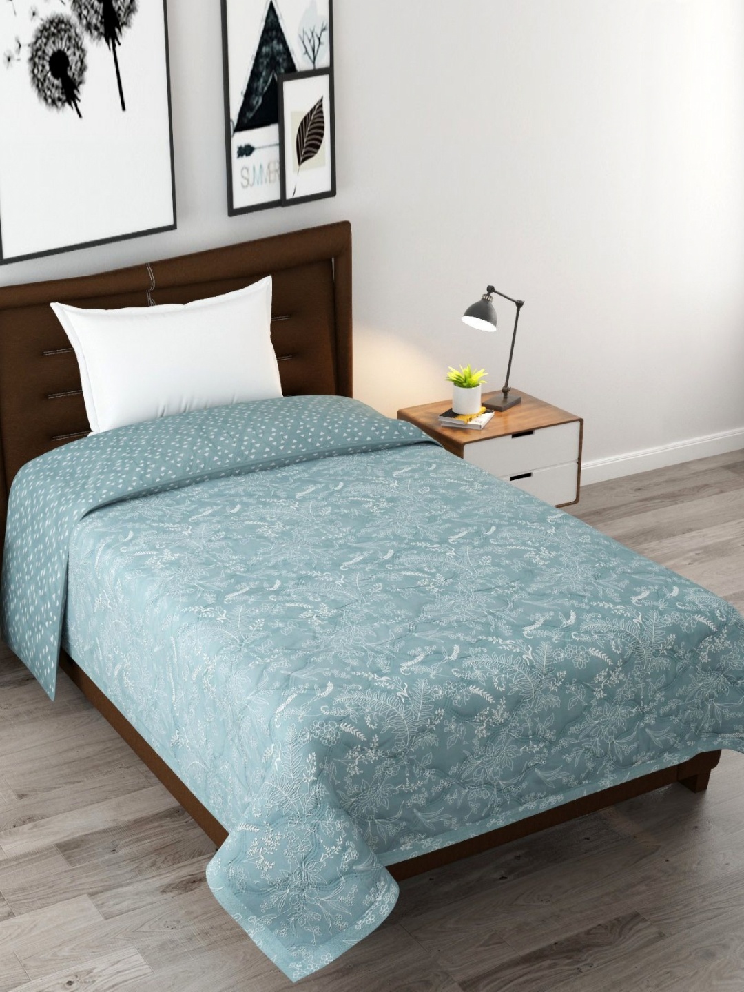

Florida Kian Blue & White Floral Printed Microfiber Reversible Single Bed Comforter