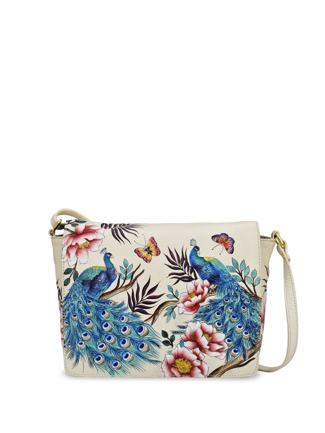 

Anuschka Floral Embellished Leather Structured Sling Bag, Off white