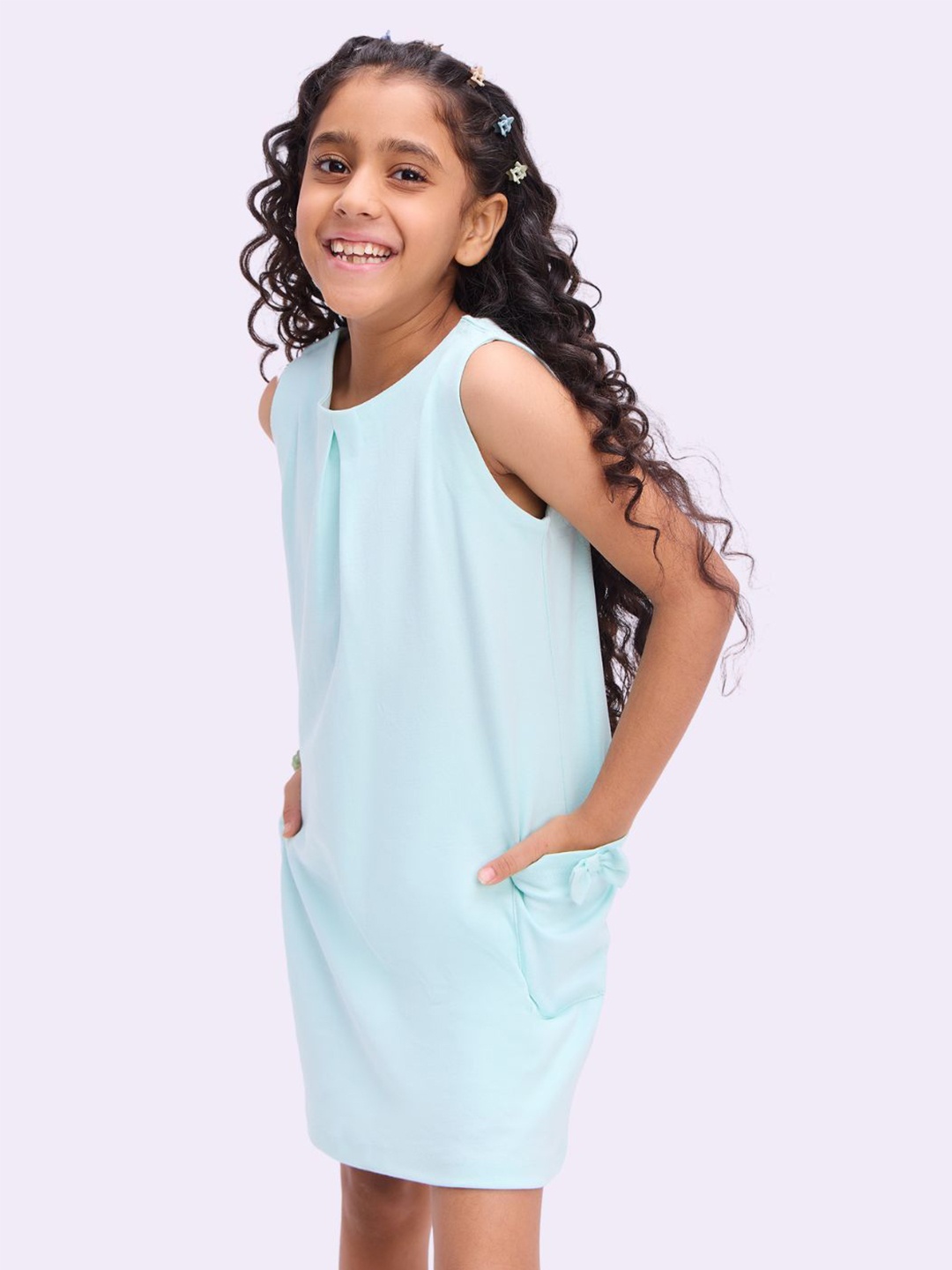 

Bombay High Girls Round Neck Sleveless A-Line Dress, Blue