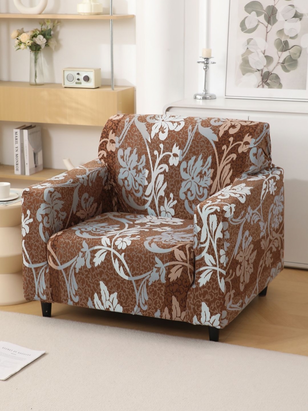 

HOKIPO Brown & Grey Printed 1 Seater Sofa Cover With Arms