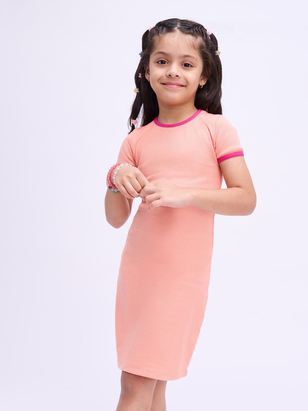 

Bombay High Girls Cotton T-shirt Dress, Peach