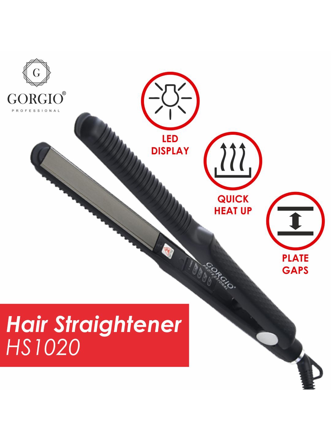 

GORGIO PROFESSIONAL Hair Straightener HS1020, Black