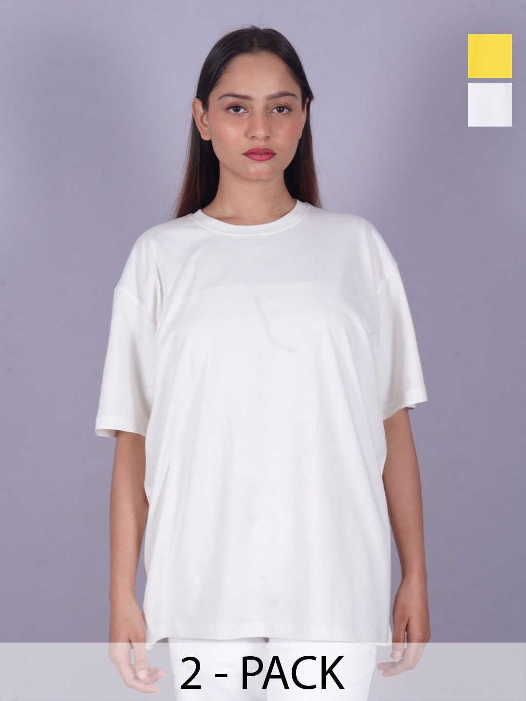 

VYVE Women Pack Of 2 Round Neck Solid T-shirt, Yellow