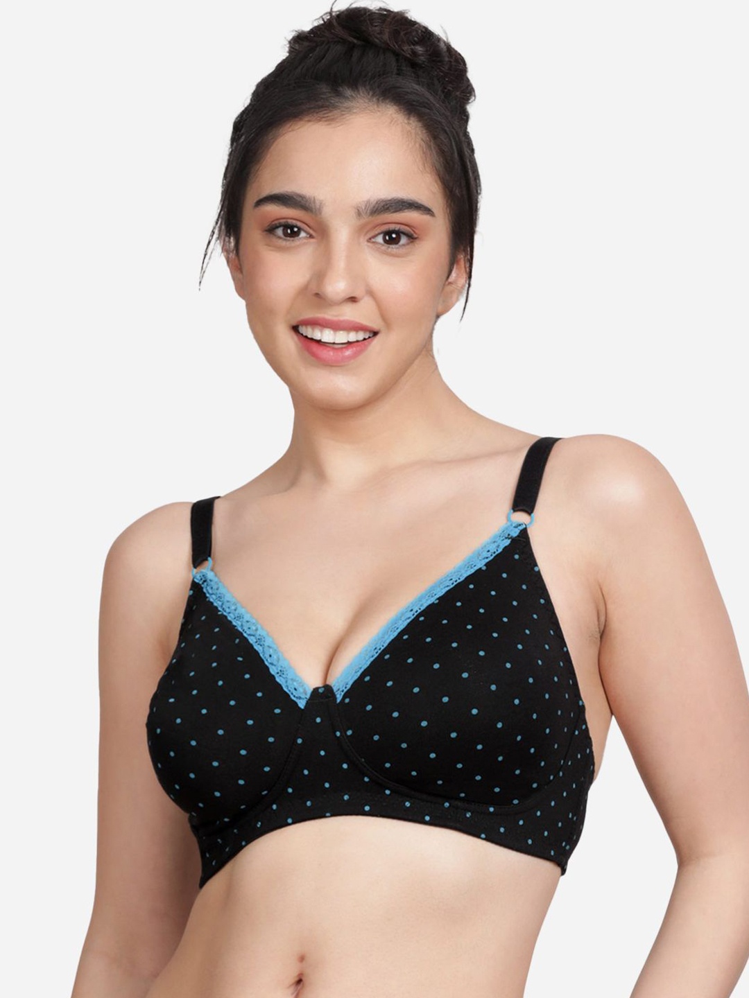 

Susie Polka Dot Full Coverage Seamless Non-Wired Non Padded Bra, Black
