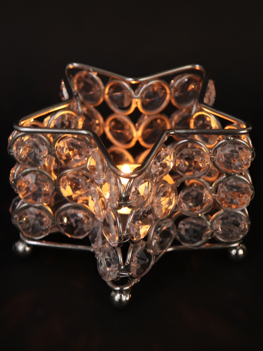 

PockMAN Silver Toned & Transparent Textured Crystal Star Shape Candle Holder