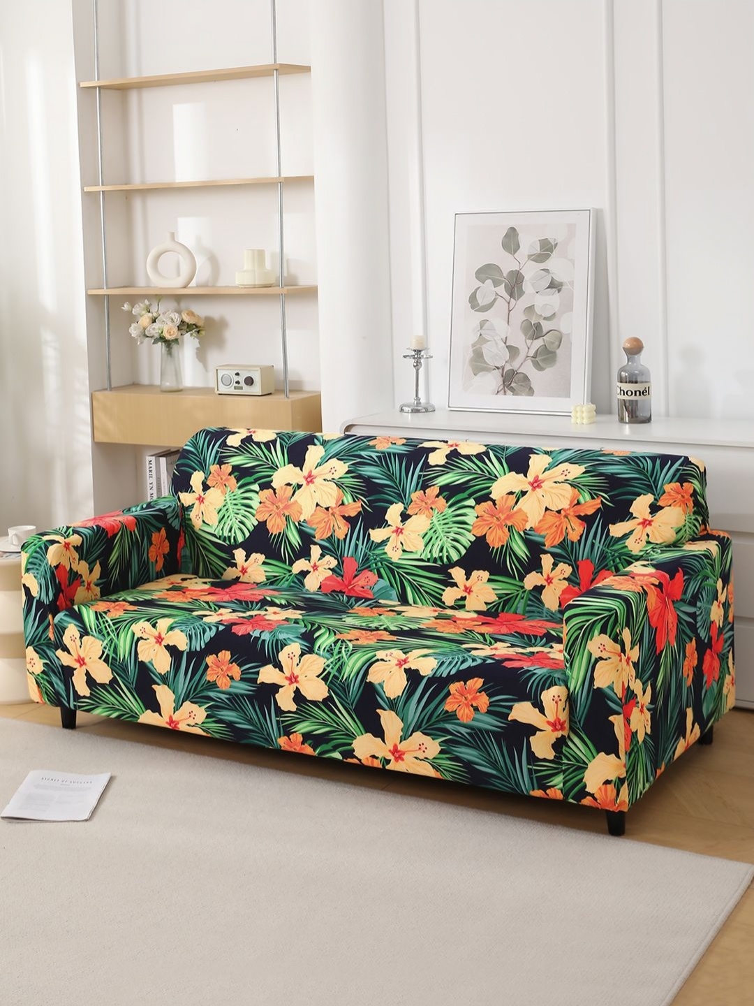 

HOKIPO Blue & Green Printed 140 GSM Stretchable 4 Seater Sofa Cover With Arms