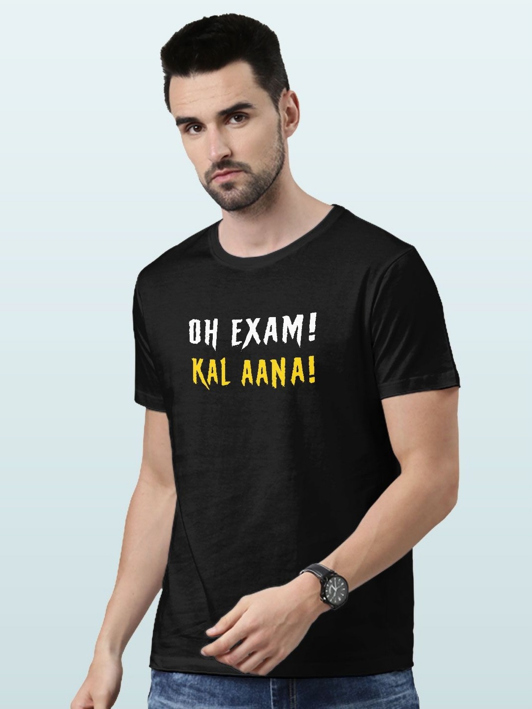 

macmerise Men Typography Printed Applique T-shirt, Black