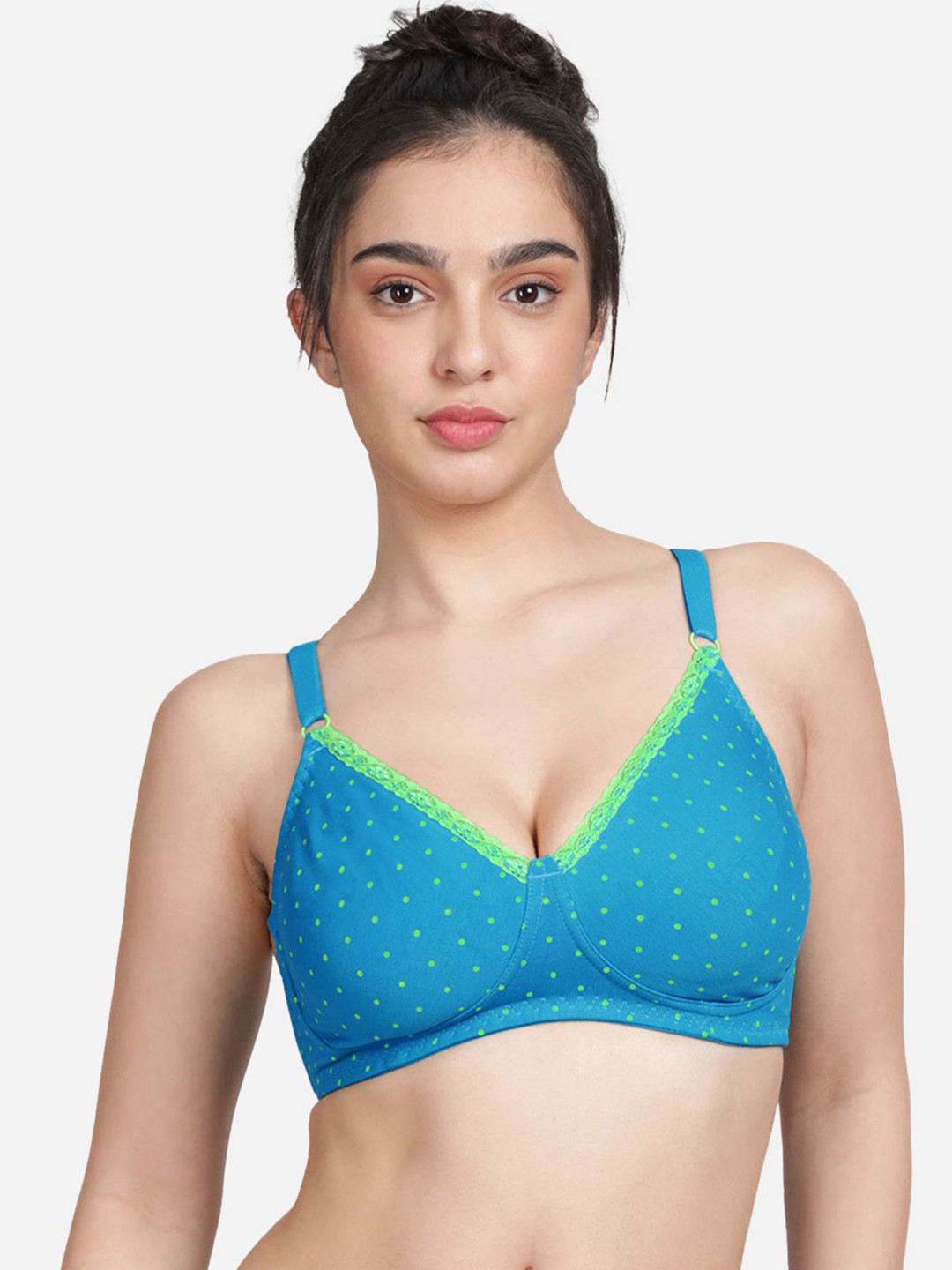 

Susie Polka Dot Full Coverage Seamless Cotton Non Padded Bra, Blue