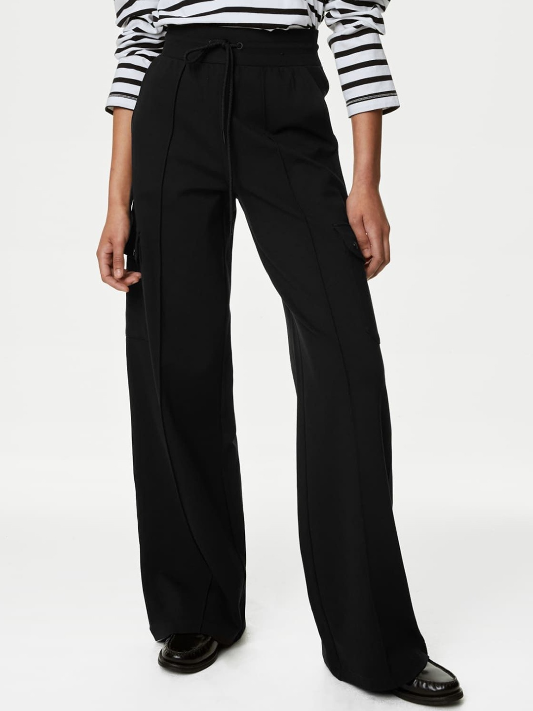 

Marks & Spencer Women Flared High-Rise Wide Leg Trousers, Black