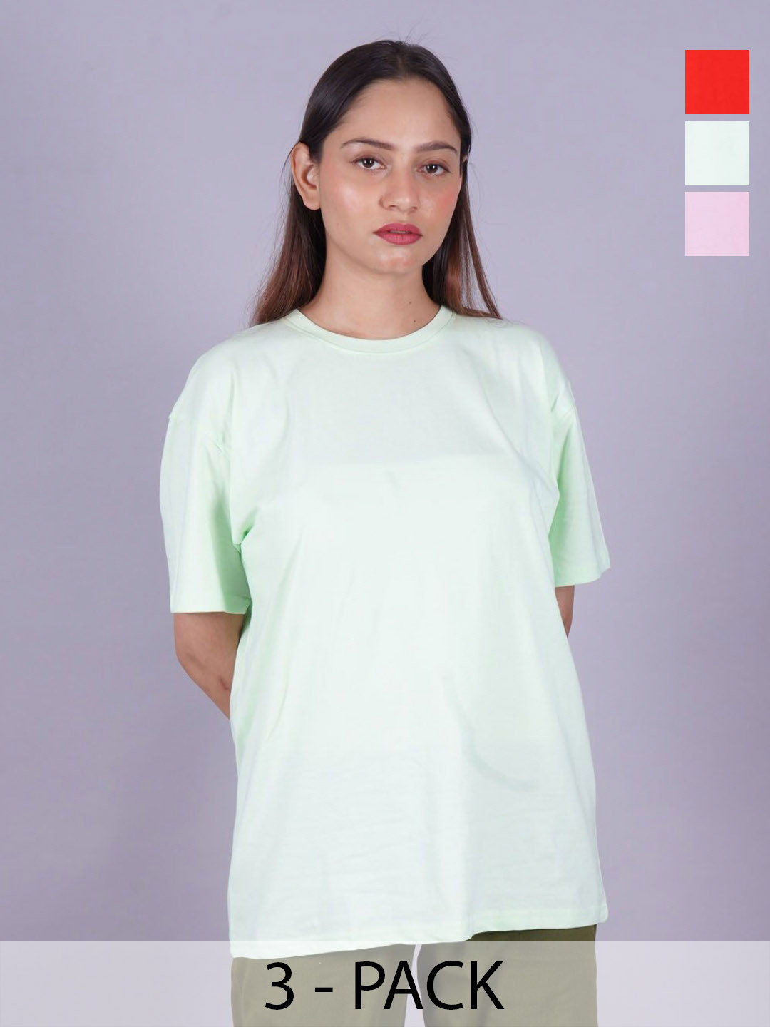 

VYVE Women Pack Of 3 Round Neck Solid T-shirts, Sea green
