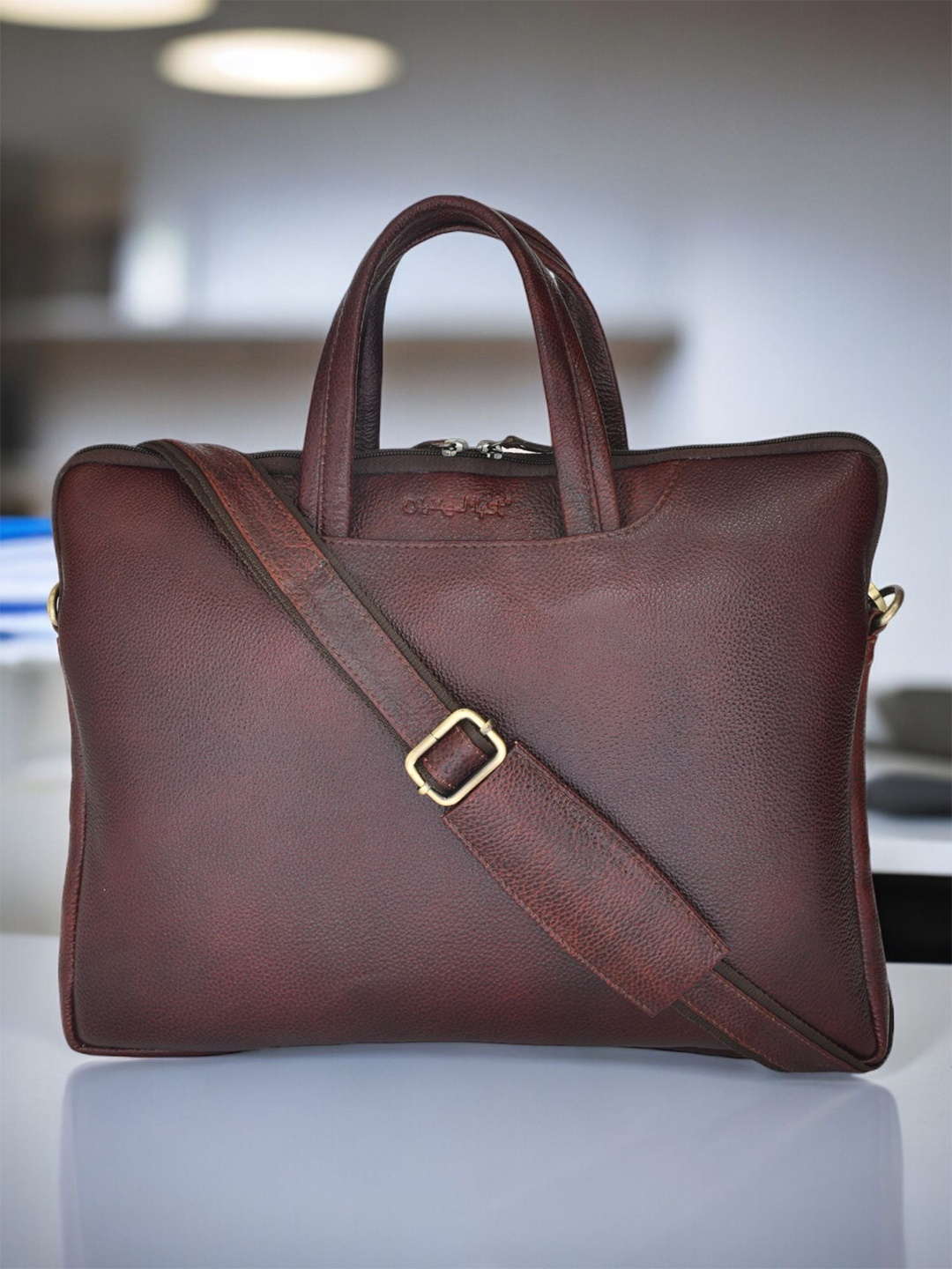 

OLIVE MIST Unisex Leather Laptop Bag, Brown