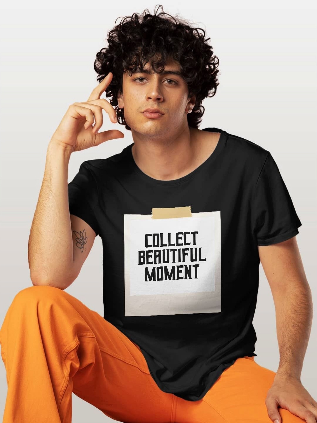 

macmerise Men Typography Printed Applique T-shirt, Black
