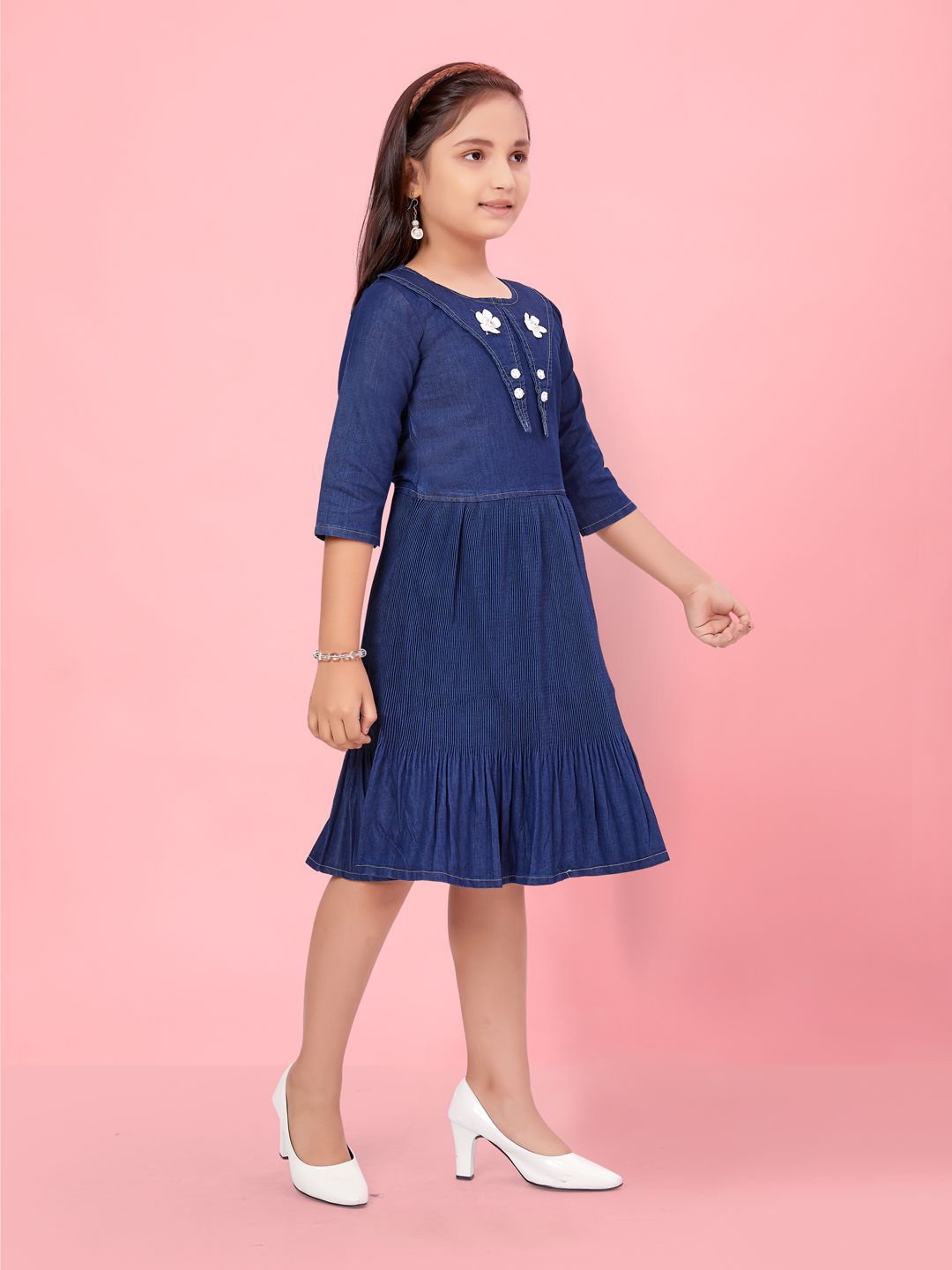 

BAESD Girls Cotton A-Line Dress, Navy blue