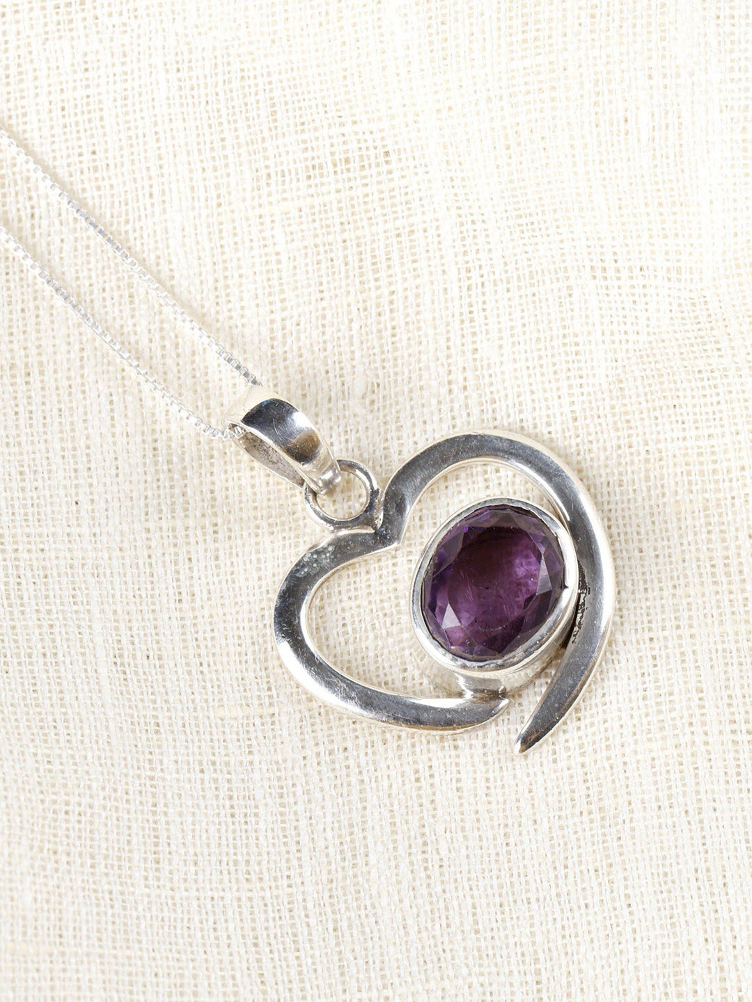 

Exotic India Amethyst Gemstone Heart Shape Sterling Silver Pendant