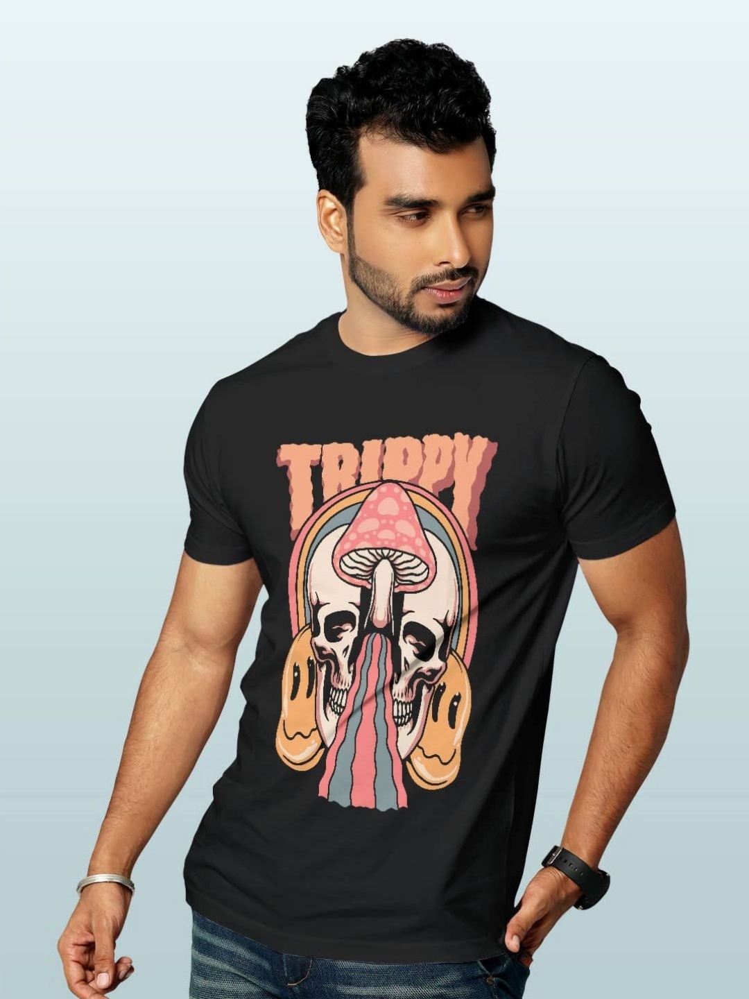

macmerise Men Printed Applique T-shirt, Black
