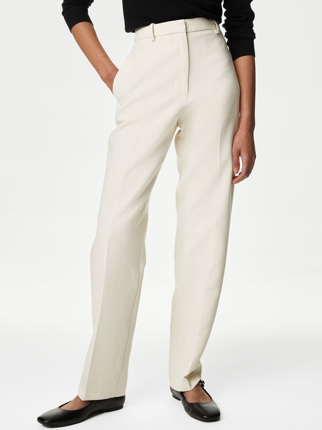 

Marks & Spencer Women Straight Fit High-Rise Trousers, White