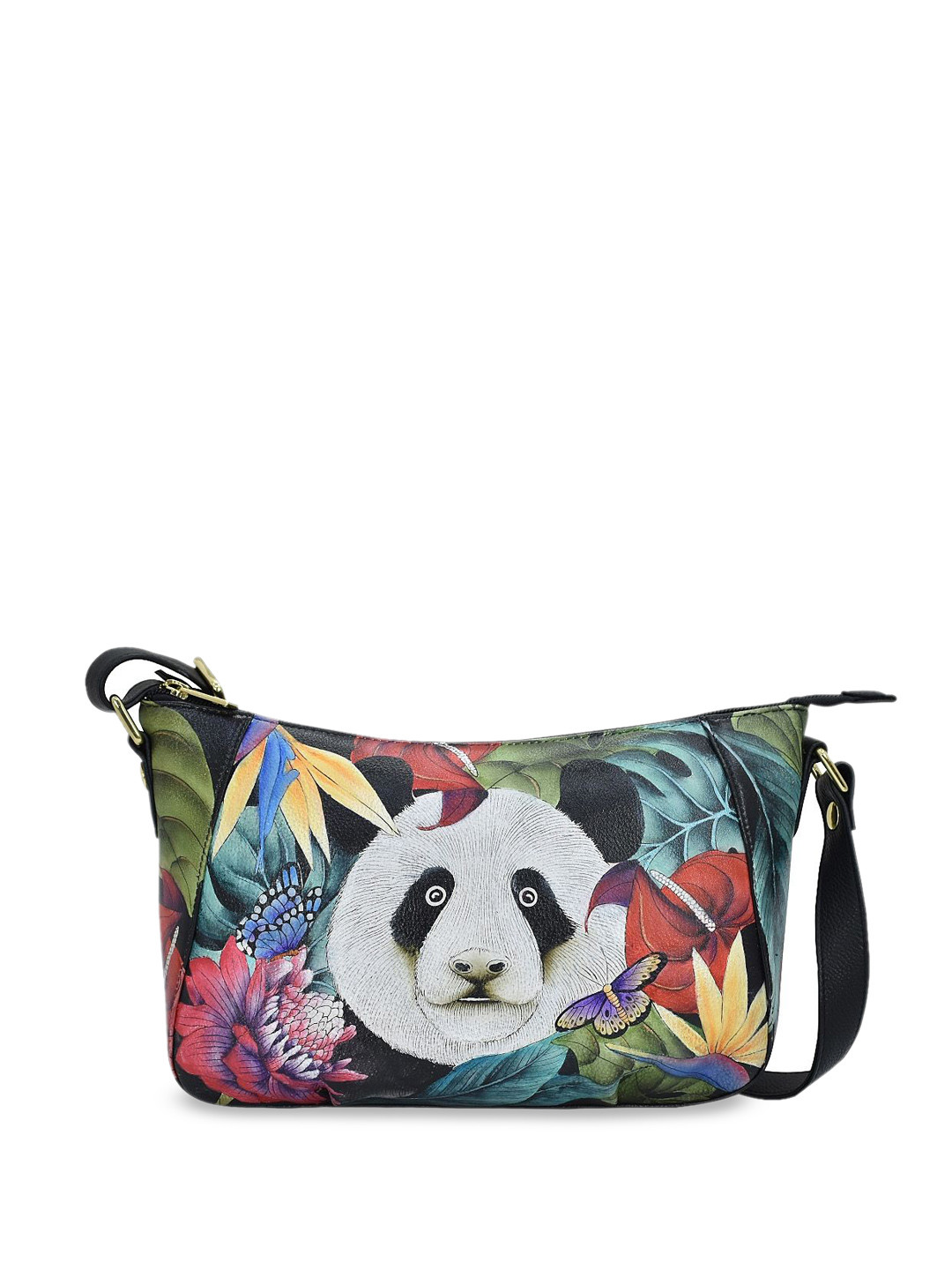

Anuschka Floral Printed Leather Structured Sling Bag, Black