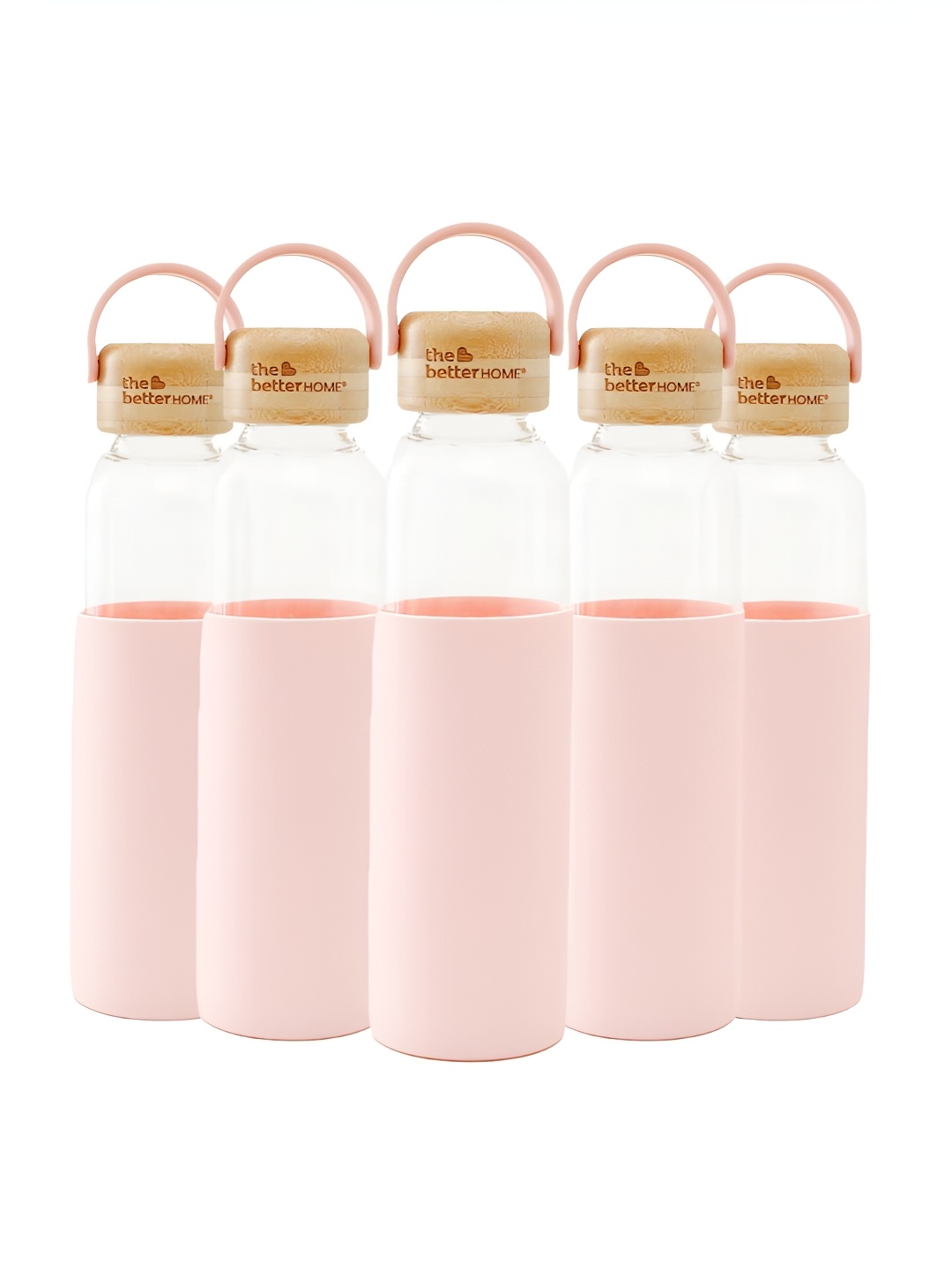 

The Better Home Pink & Transparent 5 Pieces Glass Water Bottle With Sleeve 500 ml