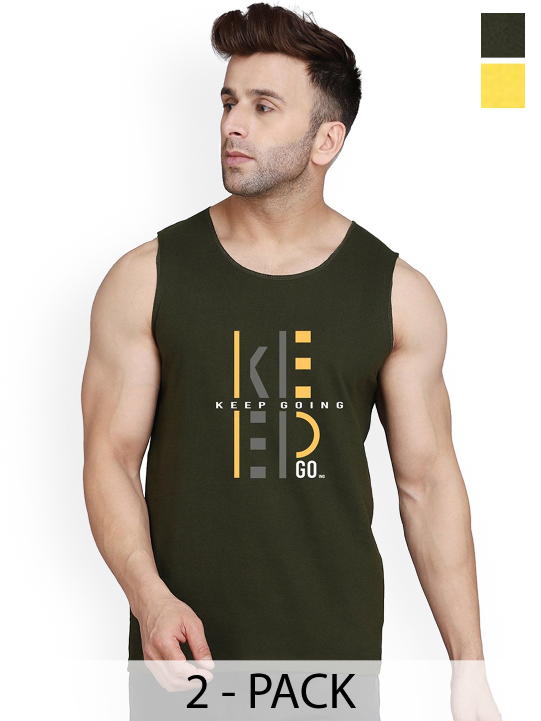 

SLOWLORIS Pack Of 2 Printed Innerwear Vests, Yellow